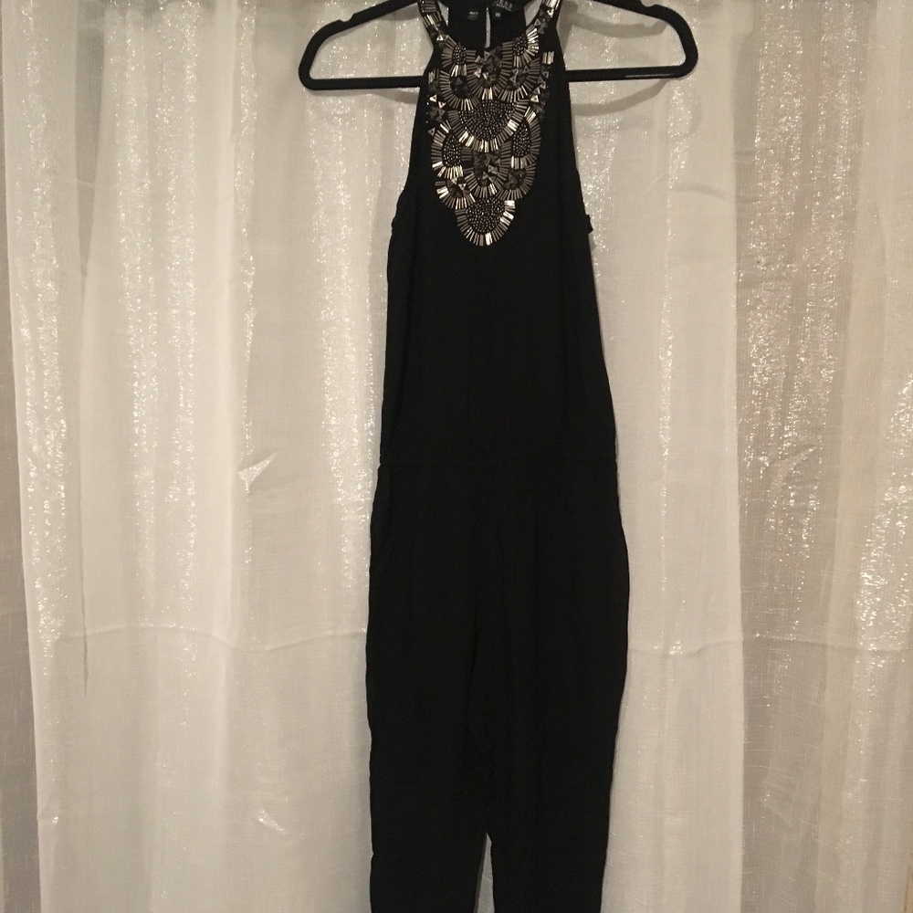 Black Beaded Guess Capri Halter Jumpsuit Romper